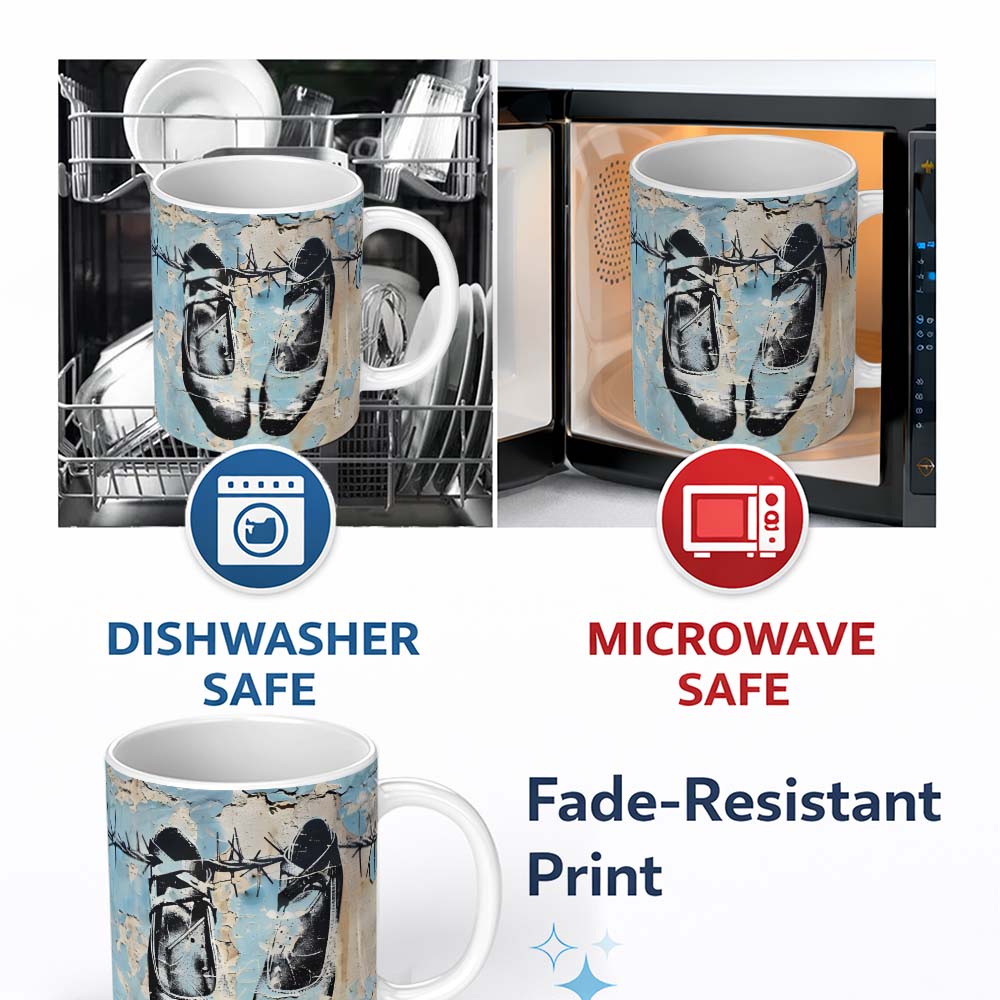 Hanging Boxing Gloves Barbed Wire Blue Urban Graffiti 11oz Ceramic Coffee Tea Mug White Large Handle