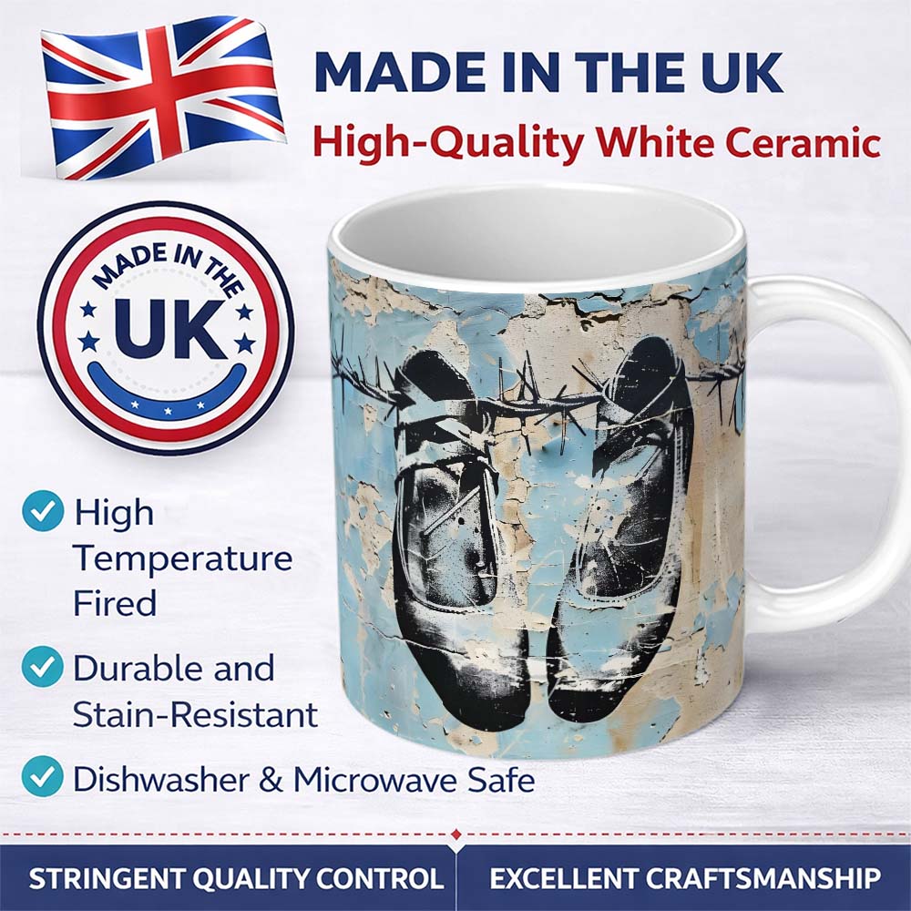 Hanging Boxing Gloves Barbed Wire Blue Urban Graffiti 11oz Ceramic Coffee Tea Mug White Large Handle