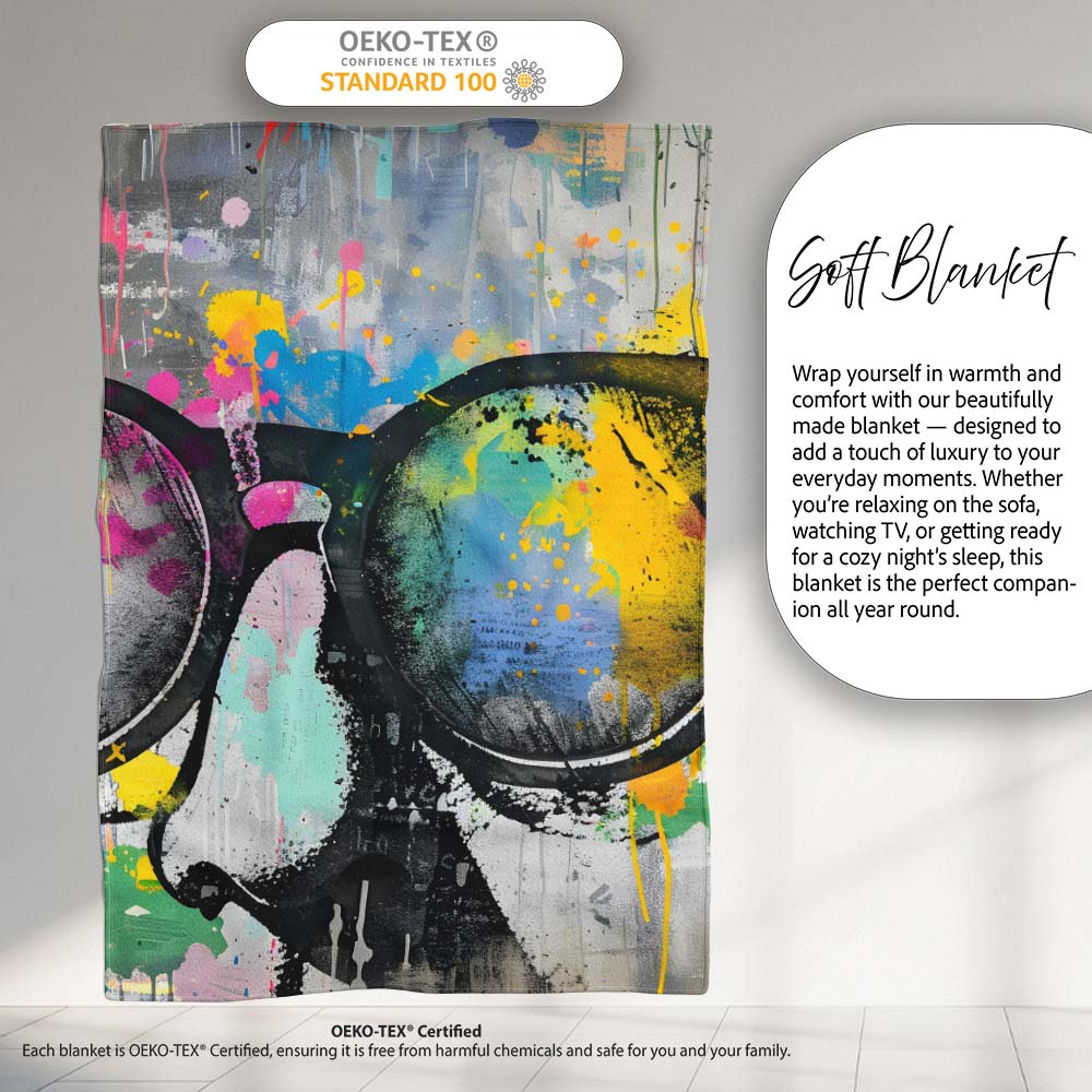Colourful Oversized Sunglasses Abstract Paint Splash, Lightweight Comfortable Decorative Accent - Super Soft Fleece Blanket Bed Sofa Throw