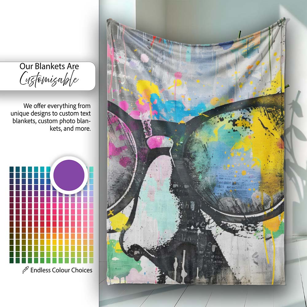 Colourful Oversized Sunglasses Abstract Paint Splash, Lightweight Comfortable Decorative Accent - Super Soft Fleece Blanket Bed Sofa Throw