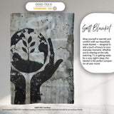 Hands Holding Earth Growing Plant Eco Stencil Art, All Season Comfort, Comfortable Everyday Use - Super Soft Fleece Blanket Bed Sofa Throw