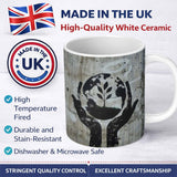 Hands Holding Earth Growing Plant Eco Stencil Art 11oz Ceramic Coffee Tea Mug White Large Handle