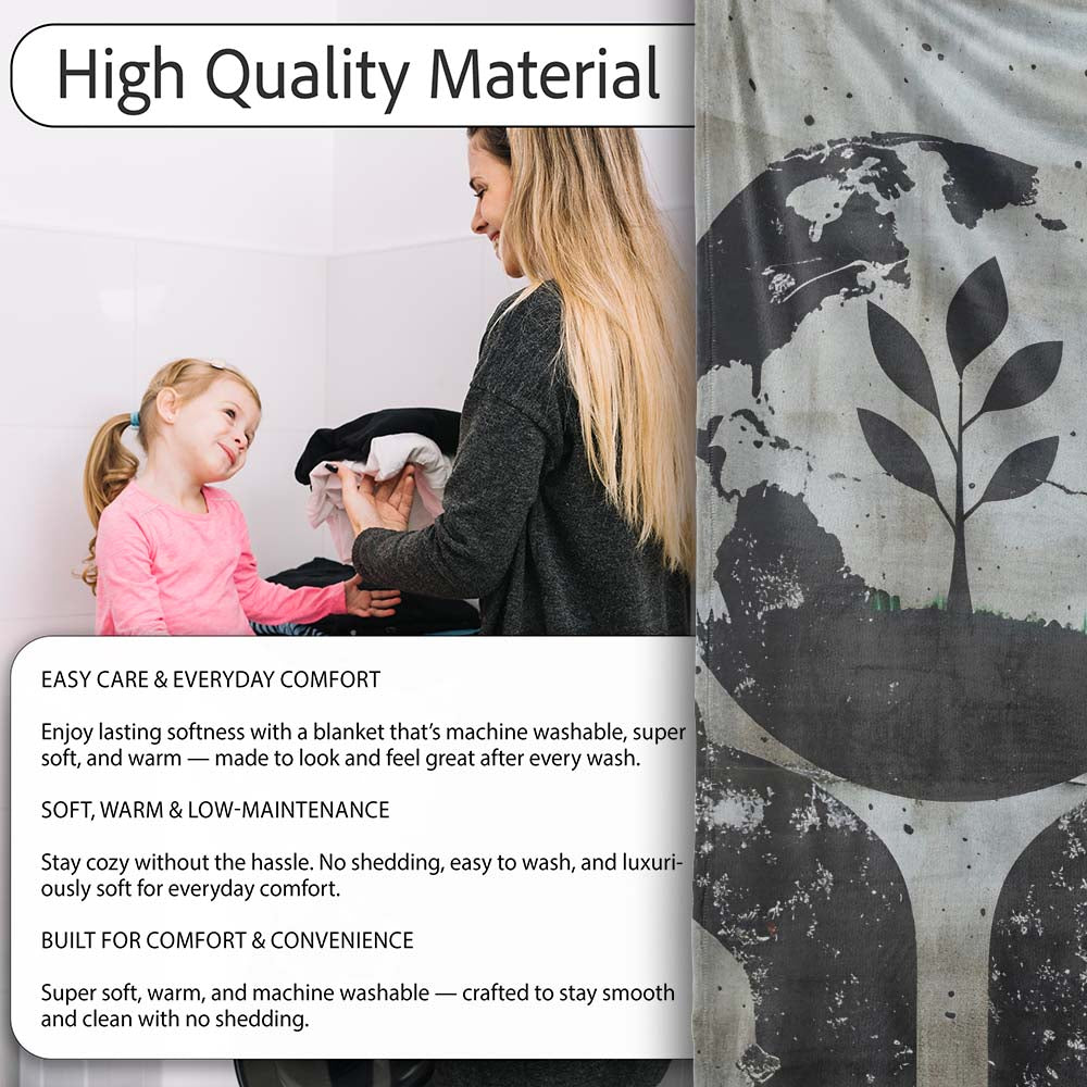 Hands Holding Earth Growing Plant Eco Stencil Art, All Season Comfort, Comfortable Everyday Use - Super Soft Fleece Blanket Bed Sofa Throw