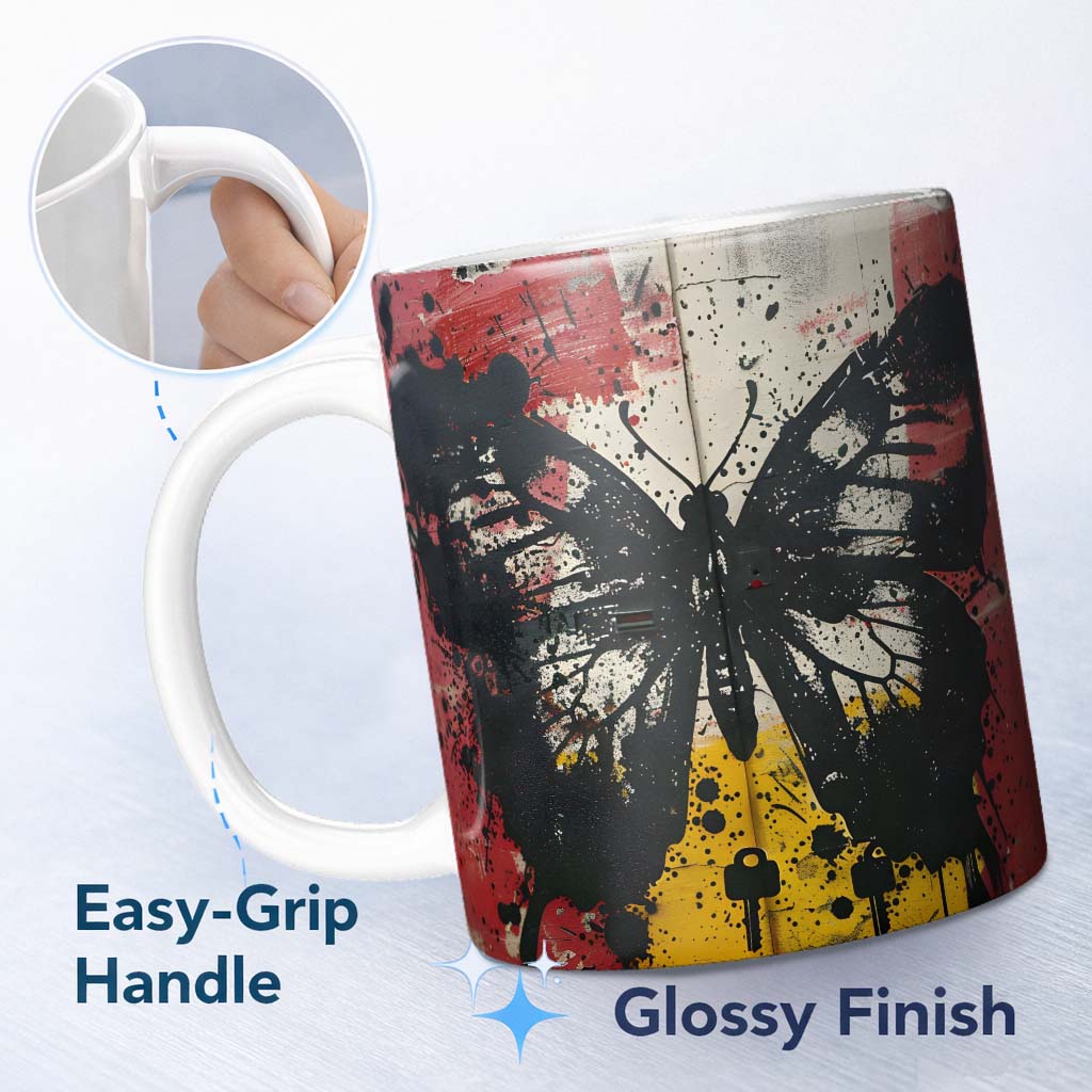 Black Butterfly Red Yellow Urban Graffiti Design 11oz Ceramic Coffee Tea Mug White Large Handle