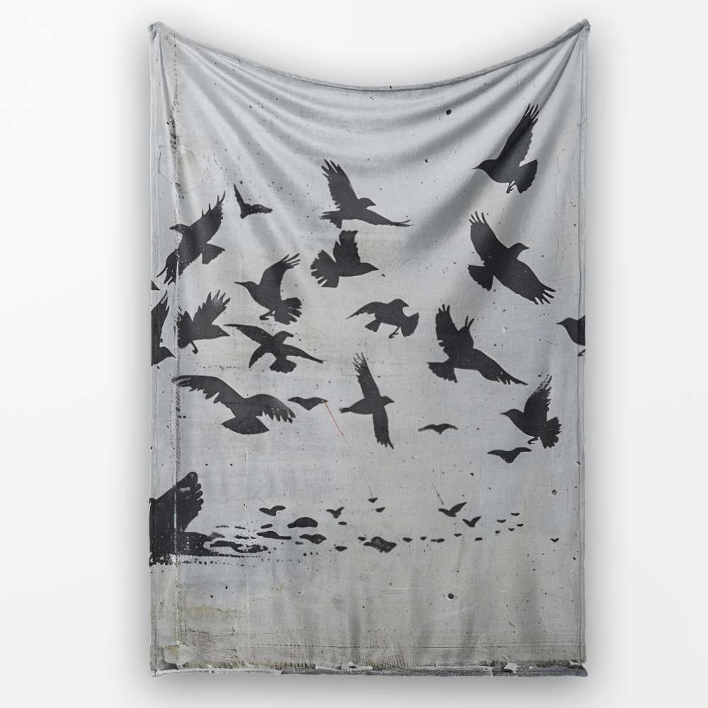 Boy Reading Red Book Flying Birds Stencil Art, All Season Comfort, Thoughtful Housewarming Gift - Super Soft Fleece Blanket Bed Sofa Throw