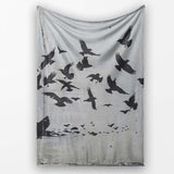 Boy Reading Red Book Flying Birds Stencil Art, All Season Comfort, Thoughtful Housewarming Gift - Super Soft Fleece Blanket Bed Sofa Throw
