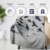 Boy Reading Red Book Flying Birds Stencil Art, All Season Comfort, Thoughtful Housewarming Gift - Super Soft Fleece Blanket Bed Sofa Throw