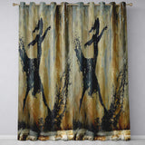 Dancing Ballerina Black Silhouette Gold Abstract Expressive Design for Home Decor Readymade Eyelet Ring Top Thermal 100% Blackout Curtains