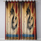 Black Dragon Red Sun Oriental Graffiti Artwork Contemporary Design for Home Decor Readymade Eyelet Ring Top Thermal 100% Blackout Curtains