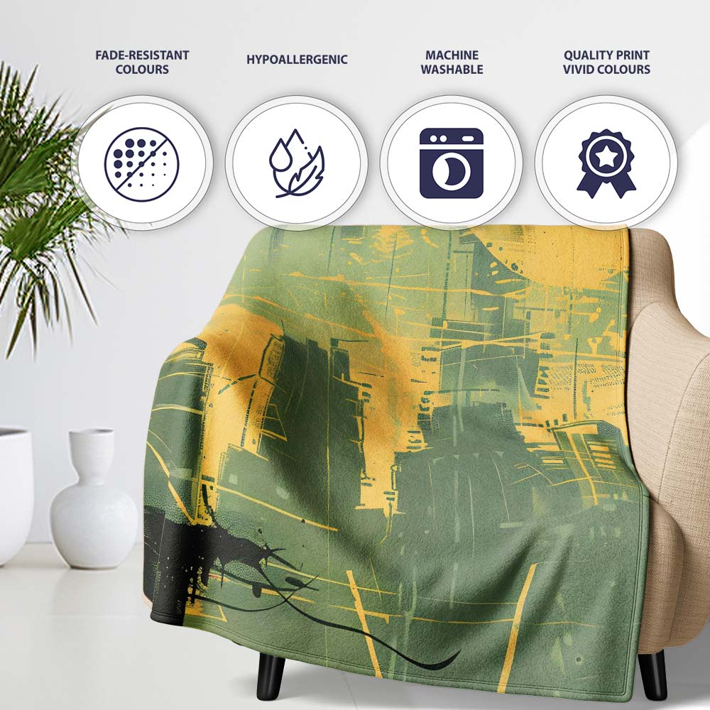 Urban Soldier Silhouette Green Yellow City Skyline, All Season Comfort, Stylish Room Decoration - Super Soft Fleece Blanket Bed Sofa Throw