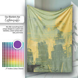 Urban Soldier Silhouette Green Yellow City Skyline, All Season Comfort, Stylish Room Decoration - Super Soft Fleece Blanket Bed Sofa Throw