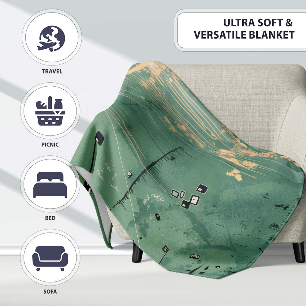 Green Urban Music Throwing Silhouette Graffiti, Lightweight Warm Gift, Comfortable Everyday Use - Super Soft Fleece Blanket Bed Sofa Throw