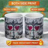 Black Scales Red Hearts Balance Graffiti Design 11oz Ceramic Coffee Tea Mug White Large Handle
