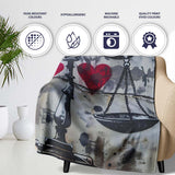 Black Scales Red Hearts Balance Graffiti Design, Bedroom Living Room Accent, All Season Comfort - Super Soft Fleece Blanket Bed Sofa Throw