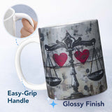 Black Scales Red Hearts Balance Graffiti Design 11oz Ceramic Coffee Tea Mug White Large Handle