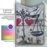 Black Scales Red Hearts Balance Graffiti Design, Bedroom Living Room Accent, All Season Comfort - Super Soft Fleece Blanket Bed Sofa Throw
