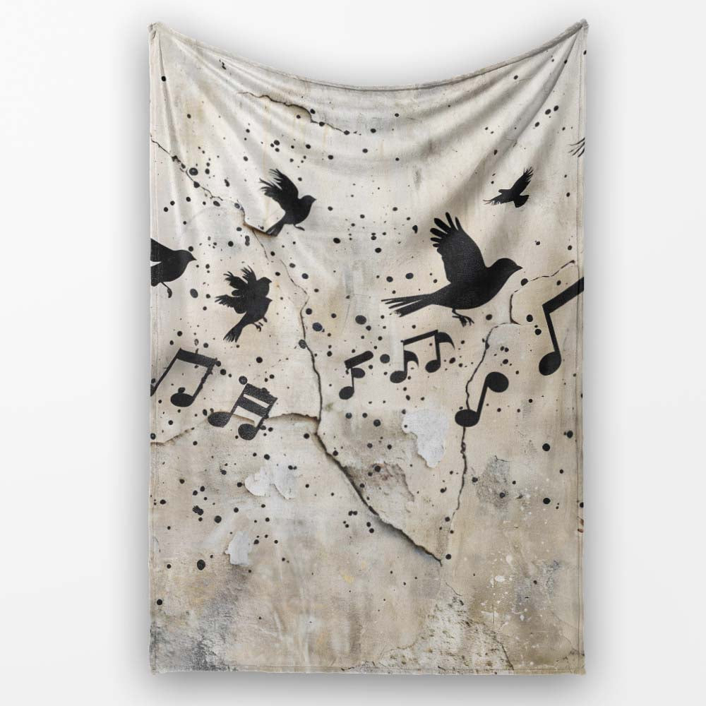 Flying Birds Music Cage Freedom Graffiti Artwork, All Season Comfort, Decorative Wall Art Style - Super Soft Fleece Blanket Bed Sofa Throw