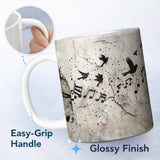 Flying Birds Music Cage Freedom Graffiti Artwork 11oz Ceramic Coffee Tea Mug White Large Handle