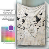 Flying Birds Music Cage Freedom Graffiti Artwork, All Season Comfort, Decorative Wall Art Style - Super Soft Fleece Blanket Bed Sofa Throw
