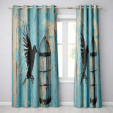 Blue Bird Escaping Open Cage Urban Stencil Art Striking Artwork for Bedroom Decor Readymade Eyelet Ring Top Thermal 100% Blackout Curtains