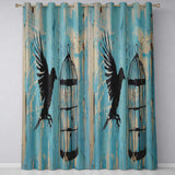 Blue Bird Escaping Open Cage Urban Stencil Art Striking Artwork for Bedroom Decor Readymade Eyelet Ring Top Thermal 100% Blackout Curtains
