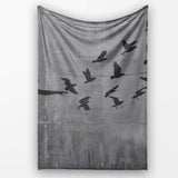 Woman Releasing Birds Grey Silhouette Street Art, All Season Comfort, Gift for Adults and Teens - Super Soft Fleece Blanket Bed Sofa Throw