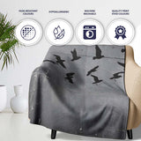 Woman Releasing Birds Grey Silhouette Street Art, All Season Comfort, Gift for Adults and Teens - Super Soft Fleece Blanket Bed Sofa Throw