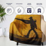 Yellow Giant Pencil Walking Figure Urban Artwork, All Season Comfort, Decorative Wall Art Style - Super Soft Fleece Blanket Bed Sofa Throw