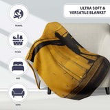 Yellow Giant Pencil Walking Figure Urban Artwork, All Season Comfort, Decorative Wall Art Style - Super Soft Fleece Blanket Bed Sofa Throw