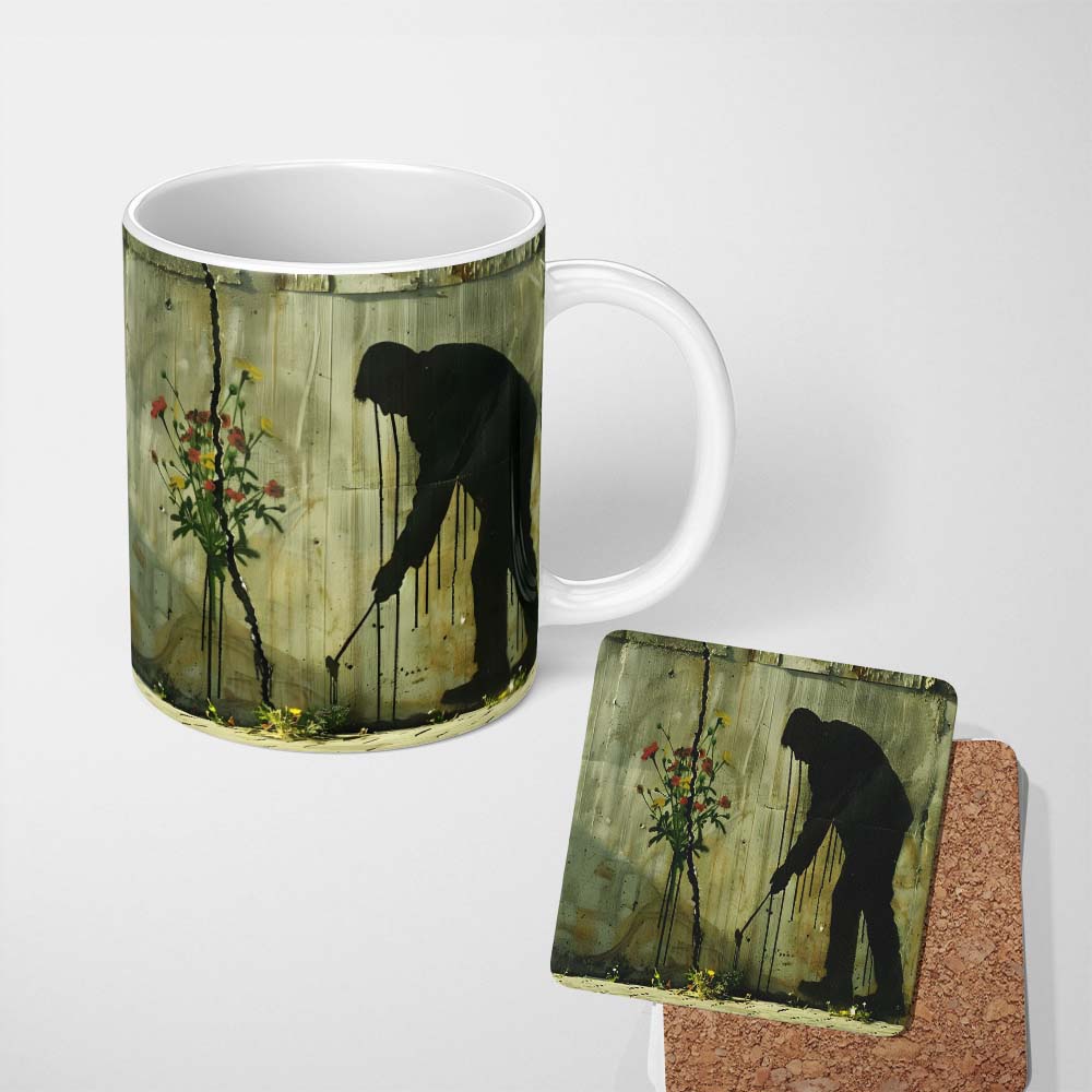 Wildflower Crack Shadow Figure Green Graffiti Art 11oz Ceramic Coffee Tea Mug White Large Handle