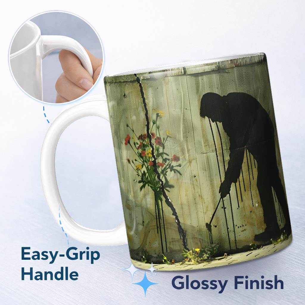 Wildflower Crack Shadow Figure Green Graffiti Art 11oz Ceramic Coffee Tea Mug White Large Handle