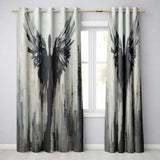 Winged Figure Above Grey City Skyline Abstract Striking Artwork for Bedroom Decor Readymade Eyelet Ring Top Thermal 100% Blackout Curtains