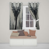 Winged Figure Above Grey City Skyline Abstract Striking Artwork for Bedroom Decor Readymade Eyelet Ring Top Thermal 100% Blackout Curtains
