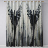 Winged Figure Above Grey City Skyline Abstract Striking Artwork for Bedroom Decor Readymade Eyelet Ring Top Thermal 100% Blackout Curtains