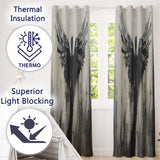 Winged Figure Above Grey City Skyline Abstract Striking Artwork for Bedroom Decor Readymade Eyelet Ring Top Thermal 100% Blackout Curtains