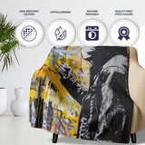 Masked Cameraman Yellow Grey Urban Collage, Decorative Wall Art Style, Comfortable Everyday Use - Super Soft Fleece Blanket Bed Sofa Throw