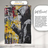 Masked Cameraman Yellow Grey Urban Collage, Decorative Wall Art Style, Comfortable Everyday Use - Super Soft Fleece Blanket Bed Sofa Throw