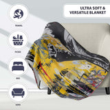 Masked Cameraman Yellow Grey Urban Collage, Decorative Wall Art Style, Comfortable Everyday Use - Super Soft Fleece Blanket Bed Sofa Throw