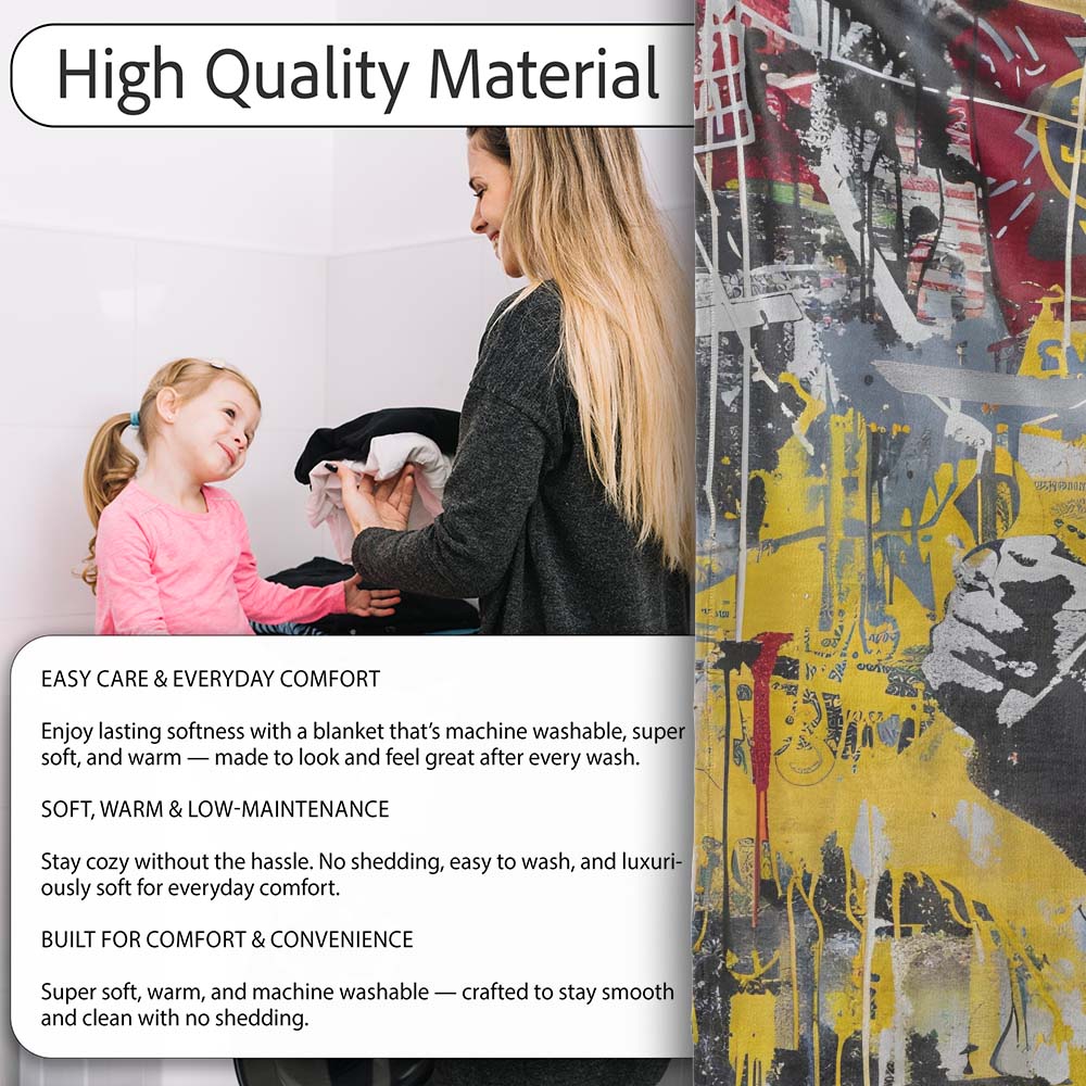 Masked Cameraman Yellow Grey Urban Collage, Decorative Wall Art Style, Comfortable Everyday Use - Super Soft Fleece Blanket Bed Sofa Throw