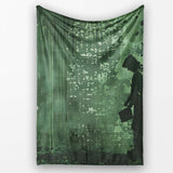 Green Rainy Traveller Silhouette Street Art, Bedroom Living Room Accent, Unique Artistic Design - Super Soft Fleece Blanket Bed Sofa Throw
