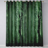 Green Rainy Traveller Silhouette Street Art Stylish Unique Artwork for Home Decor Readymade Eyelet Ring Top Thermal 100% Blackout Curtains