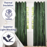 Green Rainy Traveller Silhouette Street Art Stylish Unique Artwork for Home Decor Readymade Eyelet Ring Top Thermal 100% Blackout Curtains