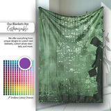 Green Rainy Traveller Silhouette Street Art, Bedroom Living Room Accent, Unique Artistic Design - Super Soft Fleece Blanket Bed Sofa Throw