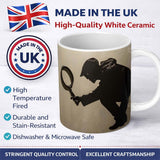 Detective Magnifying Glass Minimalist Shadow Art 11oz Ceramic Coffee Tea Mug White Large Handle