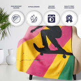 Colourful Skateboarder Silhouette Rainbow Street Art, Lightweight Comfortable Decorative Accent - Super Soft Fleece Blanket Bed Sofa Throw