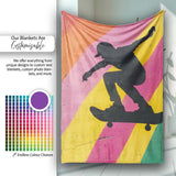 Colourful Skateboarder Silhouette Rainbow Street Art, Lightweight Comfortable Decorative Accent - Super Soft Fleece Blanket Bed Sofa Throw