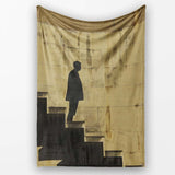 Lone Man on Abstract Staircase Sepia Art, Bedroom Living Room Accent, Gift for Adults and Teens - Super Soft Fleece Blanket Bed Sofa Throw