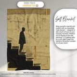 Lone Man on Abstract Staircase Sepia Art, Bedroom Living Room Accent, Gift for Adults and Teens - Super Soft Fleece Blanket Bed Sofa Throw