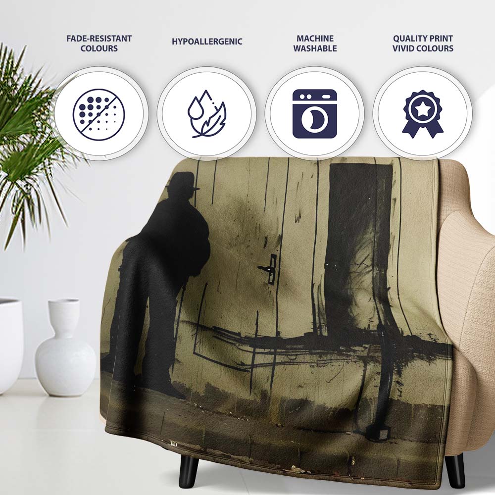 Shadow Man Among Painted Doorways Urban Art, Bedroom Living Room Accent, Unique Artistic Design - Super Soft Fleece Blanket Bed Sofa Throw