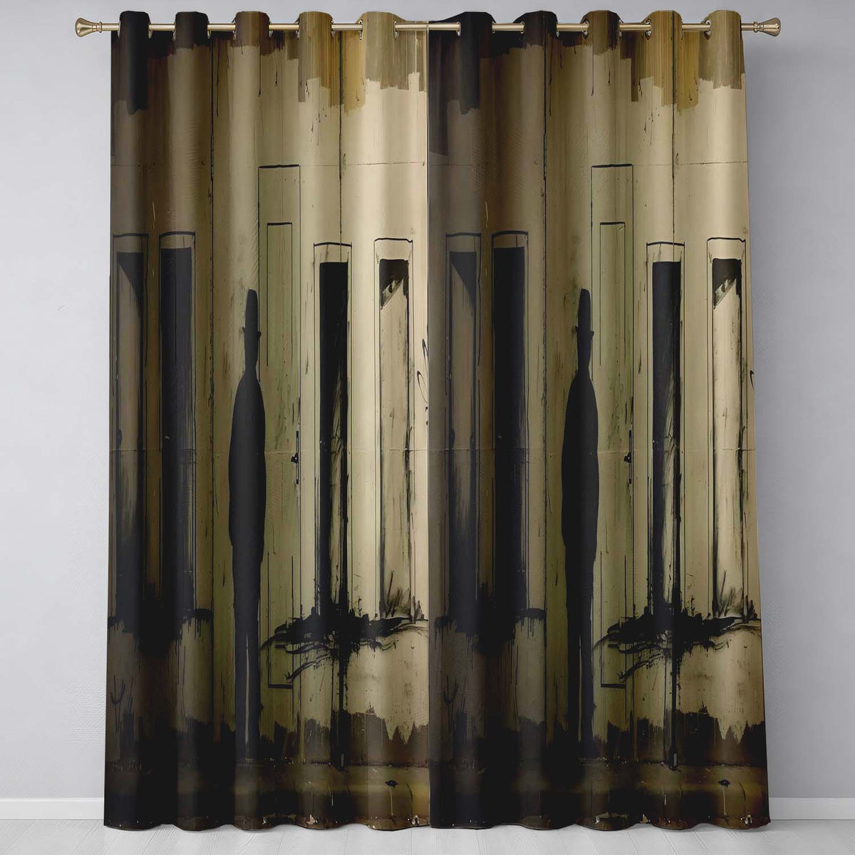 Shadow Man Among Painted Doorways Urban Art Stylish Unique Artwork for Home Decor Readymade Eyelet Ring Top Thermal 100% Blackout Curtains